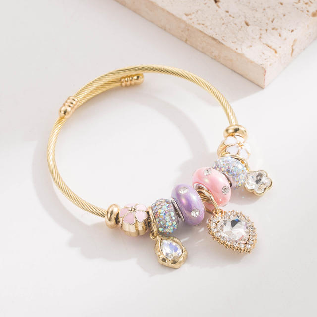 Korean Style Bracelet Beaded Diamond-Encrusted Heart Flower Bracelet for Women