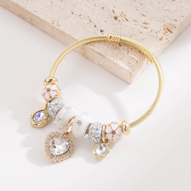 Korean Style Bracelet Beaded Diamond-Encrusted Heart Flower Bracelet for Women