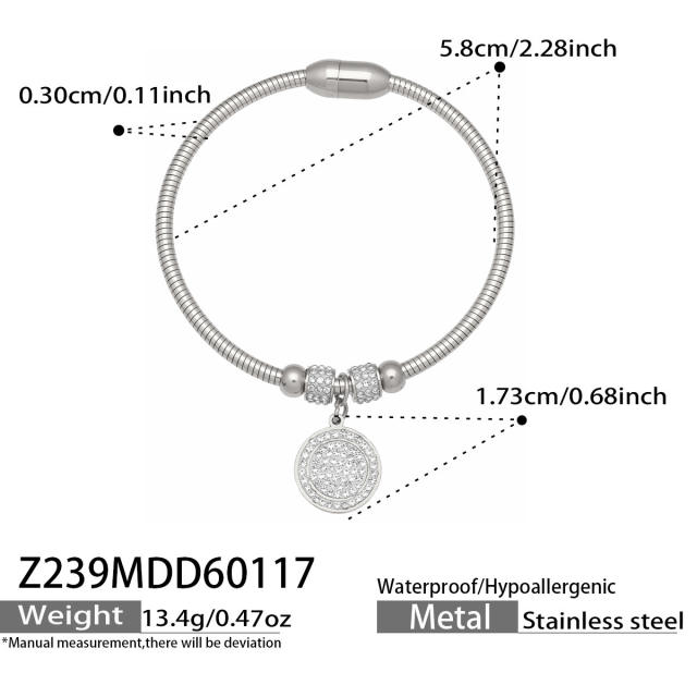 Magnetic Elastic Bracelet Ins Style Exquisite Multi-Zircon Pendant Stainless Steel Bracelet Set