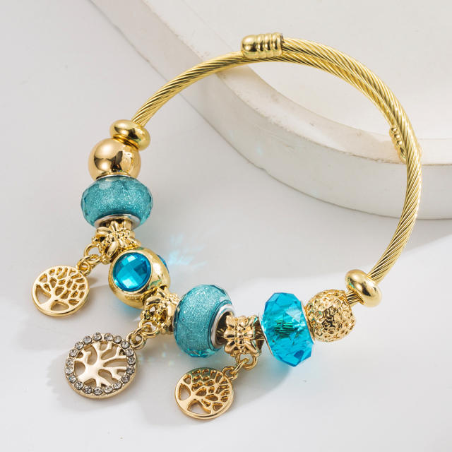 New Style Personalized Creative Life Tree Tower Pendant Bracelet Alloy Diamond Adjustable Stainless Steel Hand Jewelry