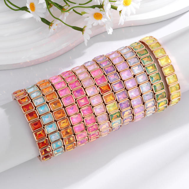 Fashionable colorful glass crystal elastic bangle bracelet for women