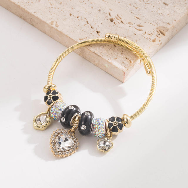 Korean Style Bracelet Beaded Diamond-Encrusted Heart Flower Bracelet for Women