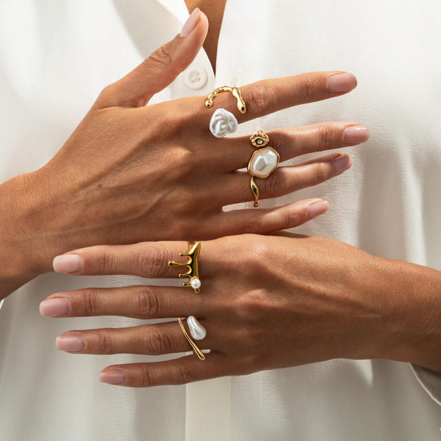 Baroque imitation pearl inlaid Personalized rings set stackable rings for women