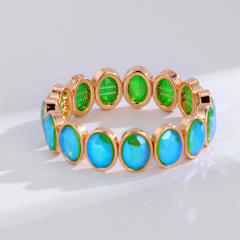 Luxury colorful oval shape glass crystal elastic bangle bracelet