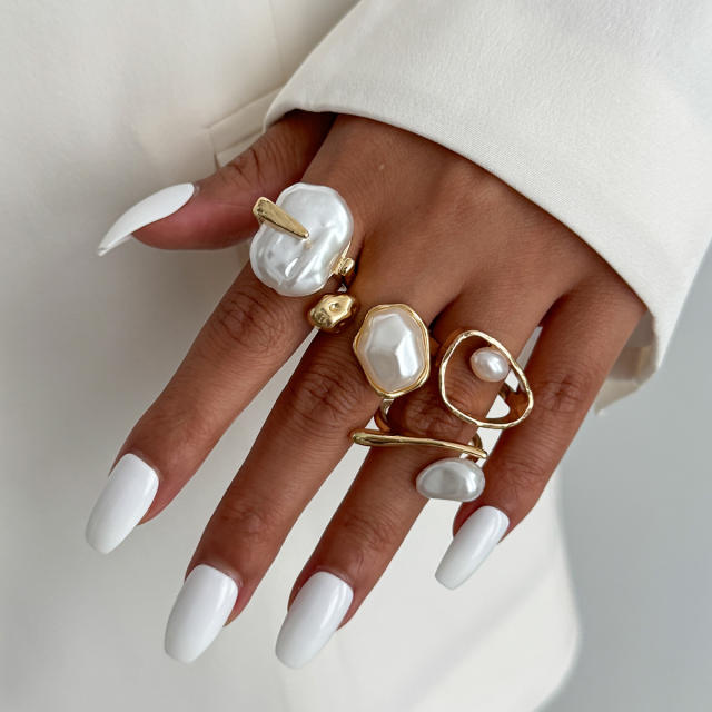 Baroque imitation pearl inlaid Personalized rings set stackable rings for women