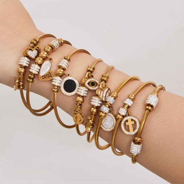 Magnetic Elastic Bracelet Ins Style Exquisite Multi-Zircon Pendant Stainless Steel Bracelet Set