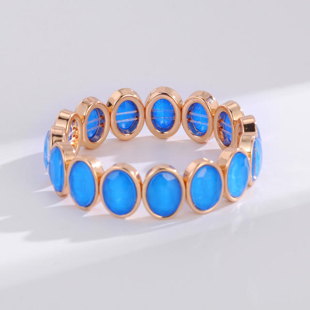 Luxury colorful oval shape glass crystal elastic bangle bracelet