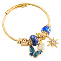 New Beaded Stainless Steel Bracelet Oil Dropping Butterfly Diamond Six-pointed Star Pendant