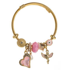 Handmade beaded stainless steel bracelet with love angel alloy accessories