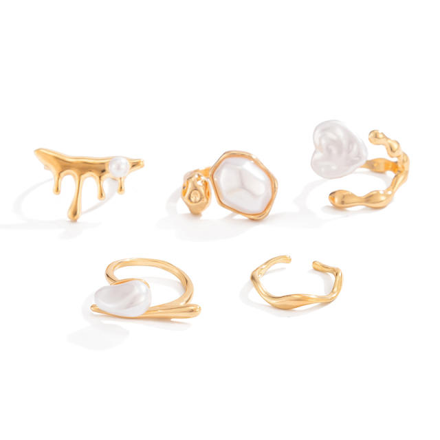Baroque imitation pearl inlaid Personalized rings set stackable rings for women