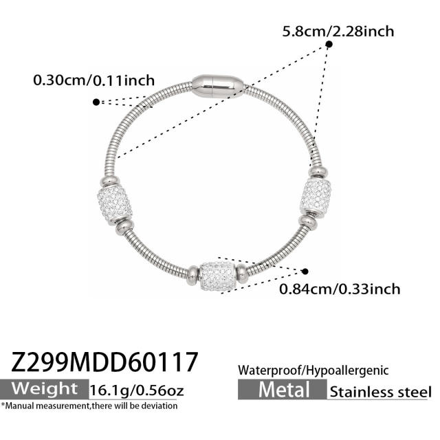 Magnetic Elastic Bracelet Ins Style Exquisite Multi-Zircon Pendant Stainless Steel Bracelet Set
