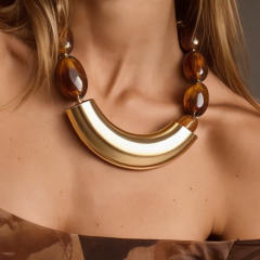 Vintage Geometric Resin Handmade Beaded Necklace Exaggerated CCB Choker Jewelry for Women