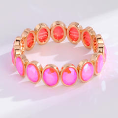 Luxury colorful oval shape glass crystal elastic bangle bracelet