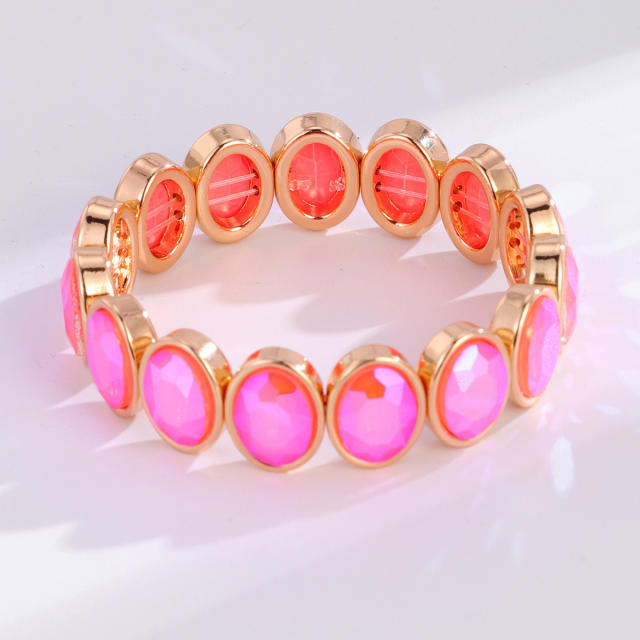 Luxury colorful oval shape glass crystal elastic bangle bracelet