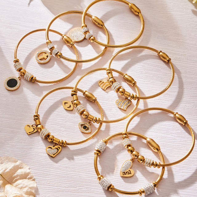 Magnetic Elastic Bracelet Ins Style Exquisite Multi-Zircon Pendant Stainless Steel Bracelet Set