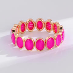 Luxury colorful oval shape glass crystal elastic bangle bracelet