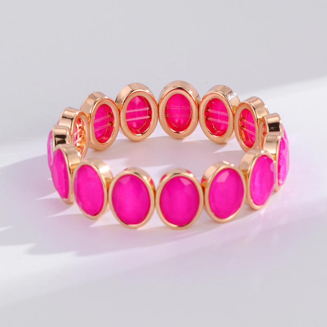 Luxury colorful oval shape glass crystal elastic bangle bracelet