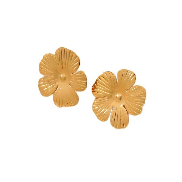 New Stainless Steel Earrings Fashionable Plant Flower Geometric Earrings