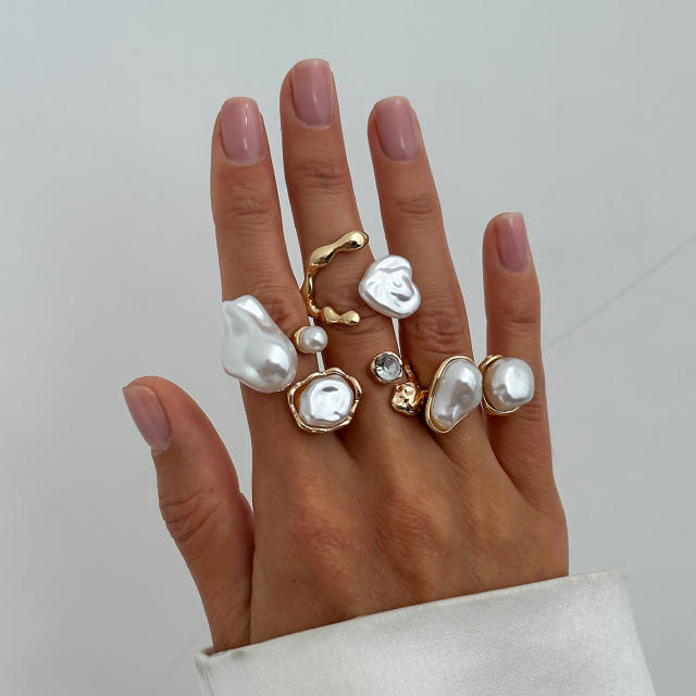 Baroque imitation pearl inlaid Personalized rings set stackable rings for women