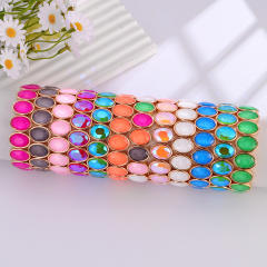 Luxury colorful oval shape glass crystal elastic bangle bracelet