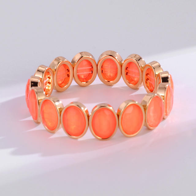 Luxury colorful oval shape glass crystal elastic bangle bracelet