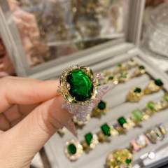 Luxury elegant emerald full diamond ring gold plated crystal ring