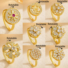 Delicate gold plated copper diamond rotatable rings for women