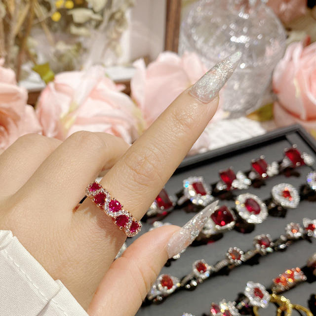 Luxury color treasure imitation ruby ring female dinner red corundum all-Match ring