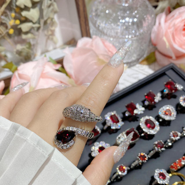 Luxury color treasure imitation ruby ring female dinner red corundum all-Match ring