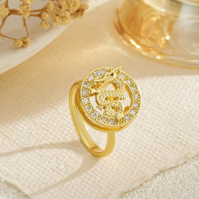 Delicate gold plated copper diamond rotatable rings for women