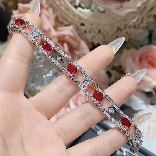 Delicate pomegranate ruby bracelet antique plated 18K gold full Diamond banquet water drop bracelet