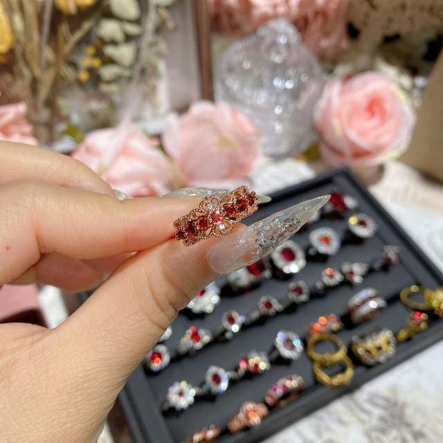 Luxury color treasure imitation ruby ring female dinner red corundum all-Match ring