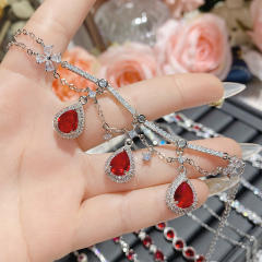 Delicate pomegranate ruby bracelet antique plated 18K gold full Diamond banquet water drop bracelet