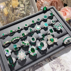 Luxury elegant emerald full diamond ring gold plated crystal ring