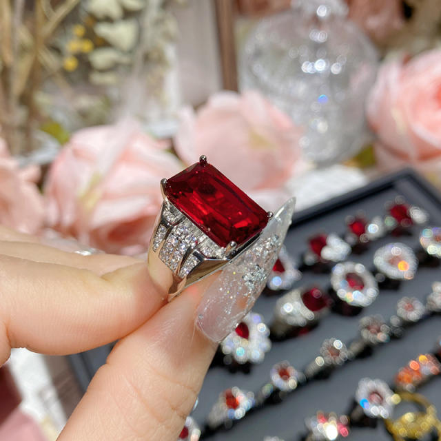Luxury color treasure imitation ruby ring female dinner red corundum all-Match ring