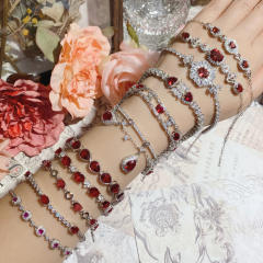 Delicate pomegranate ruby bracelet antique plated 18K gold full Diamond banquet water drop bracelet