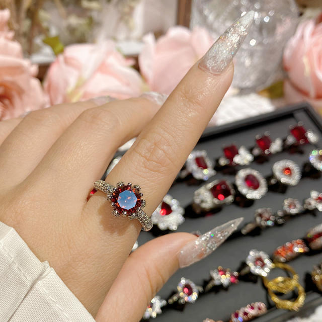 Luxury color treasure imitation ruby ring female dinner red corundum all-Match ring