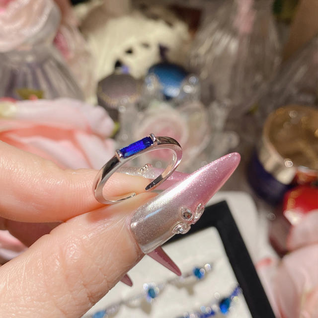 New Blue Corundum Color Treasure Ring French Luxury High Imitation Natural Diopside Ring