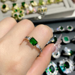 Luxury elegant emerald full diamond ring gold plated crystal ring