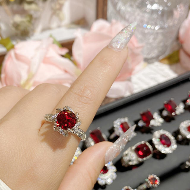 Luxury color treasure imitation ruby ring female dinner red corundum all-Match ring
