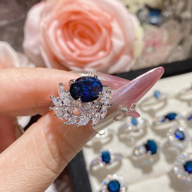 New Blue Corundum Color Treasure Ring French Luxury High Imitation Natural Diopside Ring