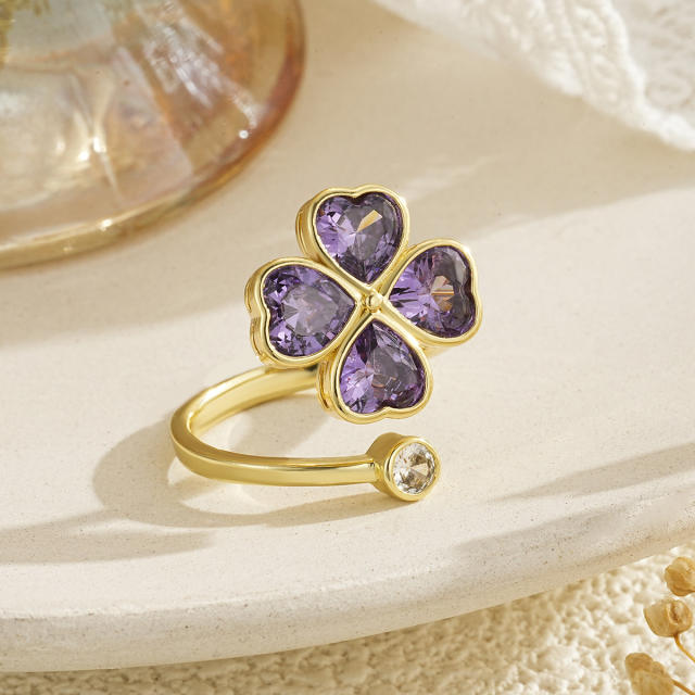 New Colorful Zircon Tree of Life Ring Copper Micro-Inlaid Ring for Women rotatable rings