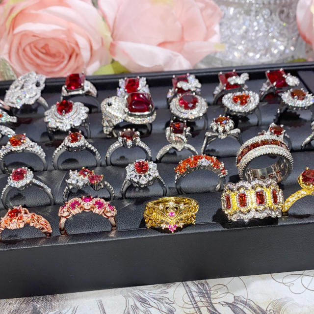 Luxury color treasure imitation ruby ring female dinner red corundum all-Match ring