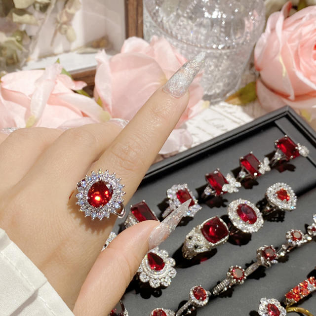 Luxury color treasure imitation ruby ring female dinner red corundum all-Match ring