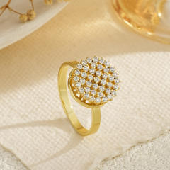 Delicate gold plated copper diamond rotatable rings for women