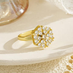 Delicate gold plated copper diamond rotatable rings for women