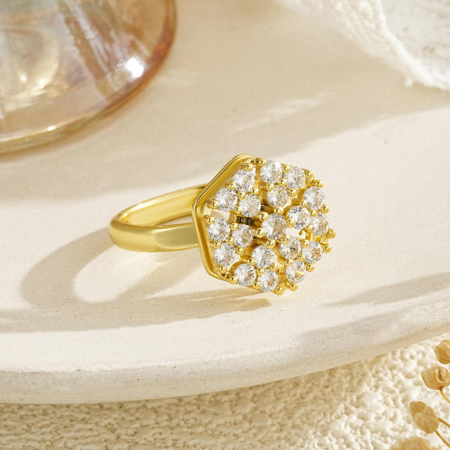 Delicate gold plated copper diamond rotatable rings for women