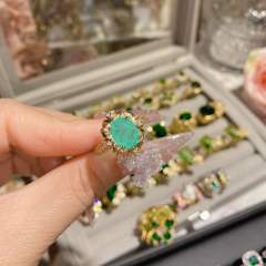 Luxury elegant emerald full diamond ring gold plated crystal ring