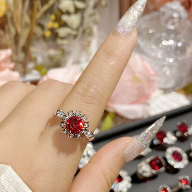 Luxury color treasure imitation ruby ring female dinner red corundum all-Match ring
