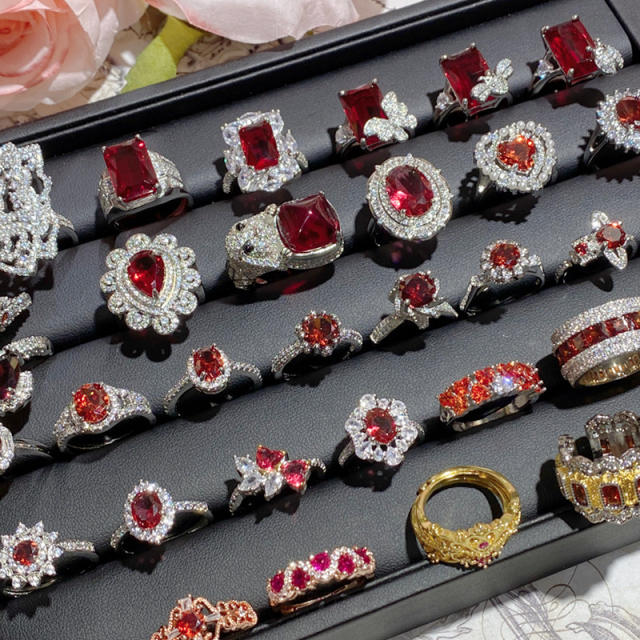 Luxury color treasure imitation ruby ring female dinner red corundum all-Match ring